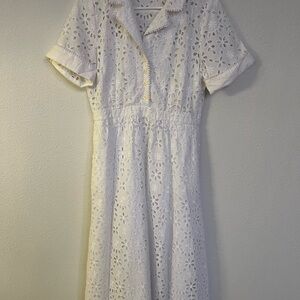 NWT J. Crew White Floral Eyelet Midi Dress